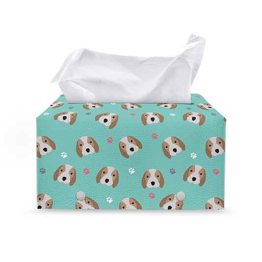 Adorable Beagle Puppy Pattern Print Leather Tissue Box Cover