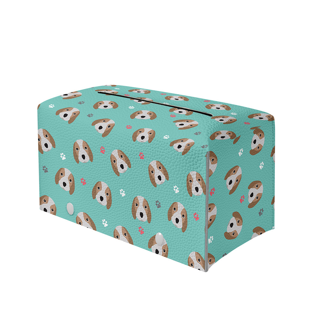 Adorable Beagle Puppy Pattern Print Leather Tissue Box Cover