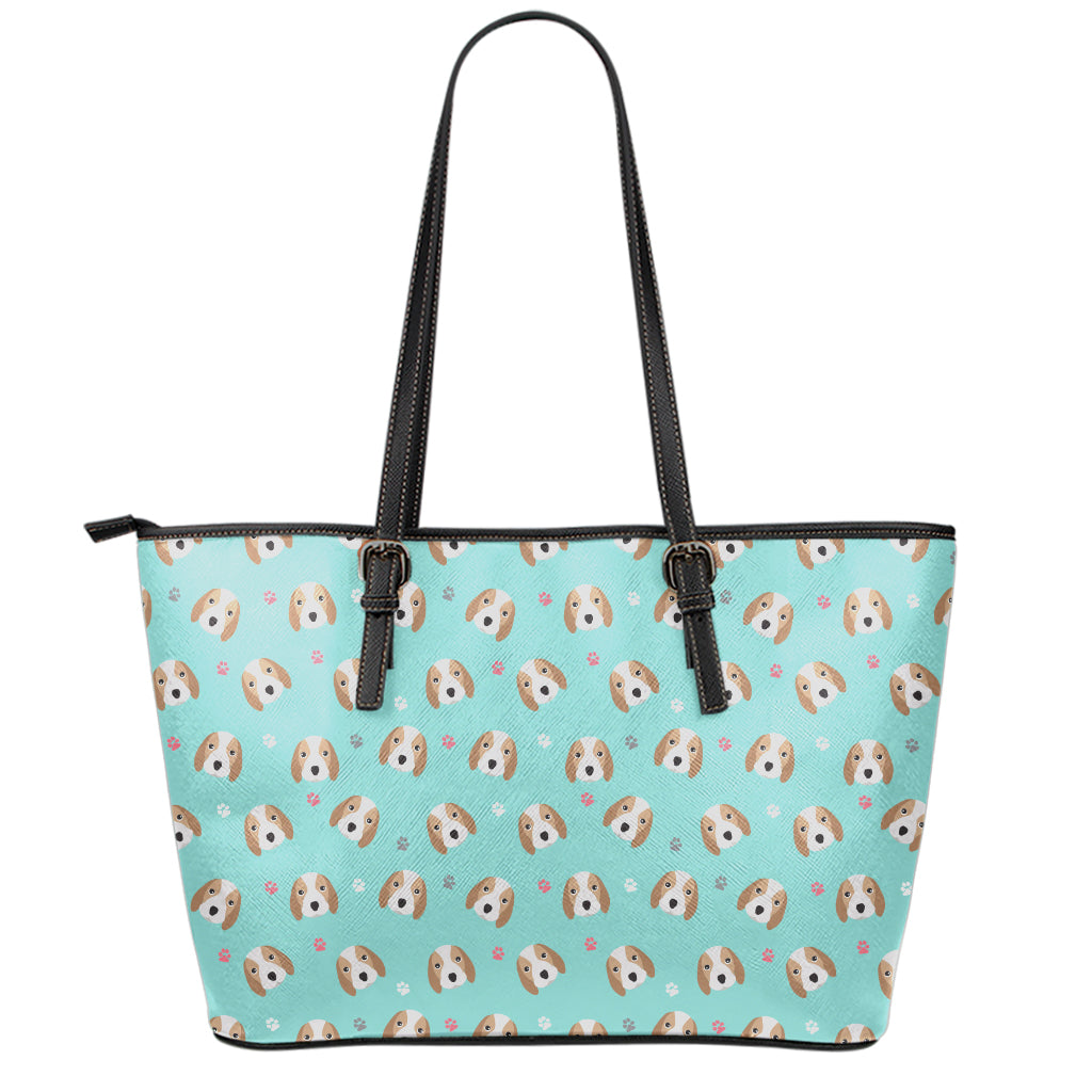 Adorable Beagle Puppy Pattern Print Leather Tote Bag