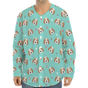 Adorable Beagle Puppy Pattern Print Long Sleeve Baseball Jersey