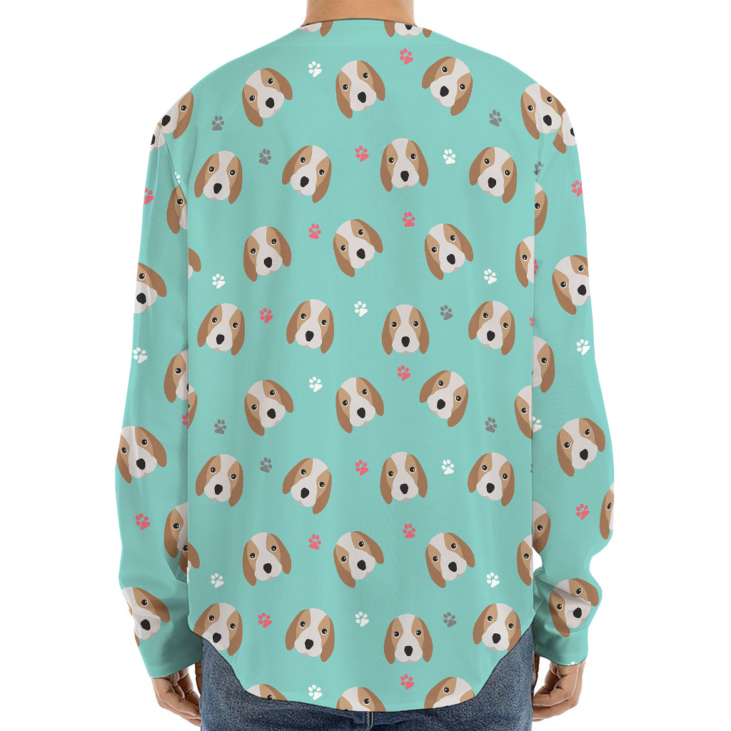 Adorable Beagle Puppy Pattern Print Long Sleeve Baseball Jersey