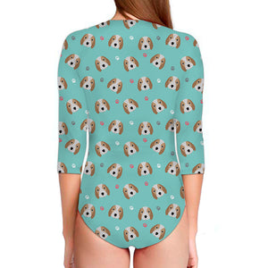 Adorable Beagle Puppy Pattern Print Long Sleeve Swimsuit