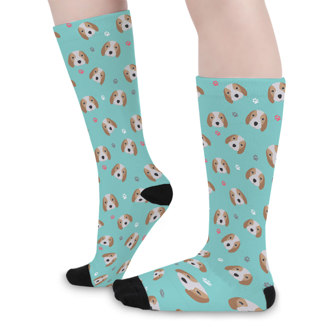 Adorable Beagle Puppy Pattern Print Long Socks