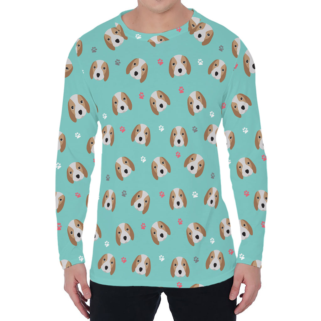 Adorable Beagle Puppy Pattern Print Men's Long Sleeve T-Shirt