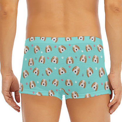 Adorable Beagle Puppy Pattern Print Men's Short Boxer Briefs