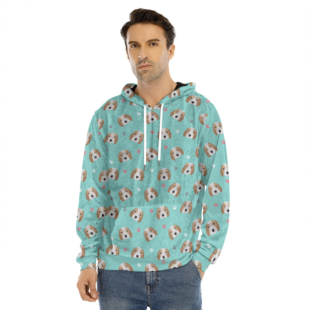 Adorable Beagle Puppy Pattern Print Men's Velvet Pullover Hoodie