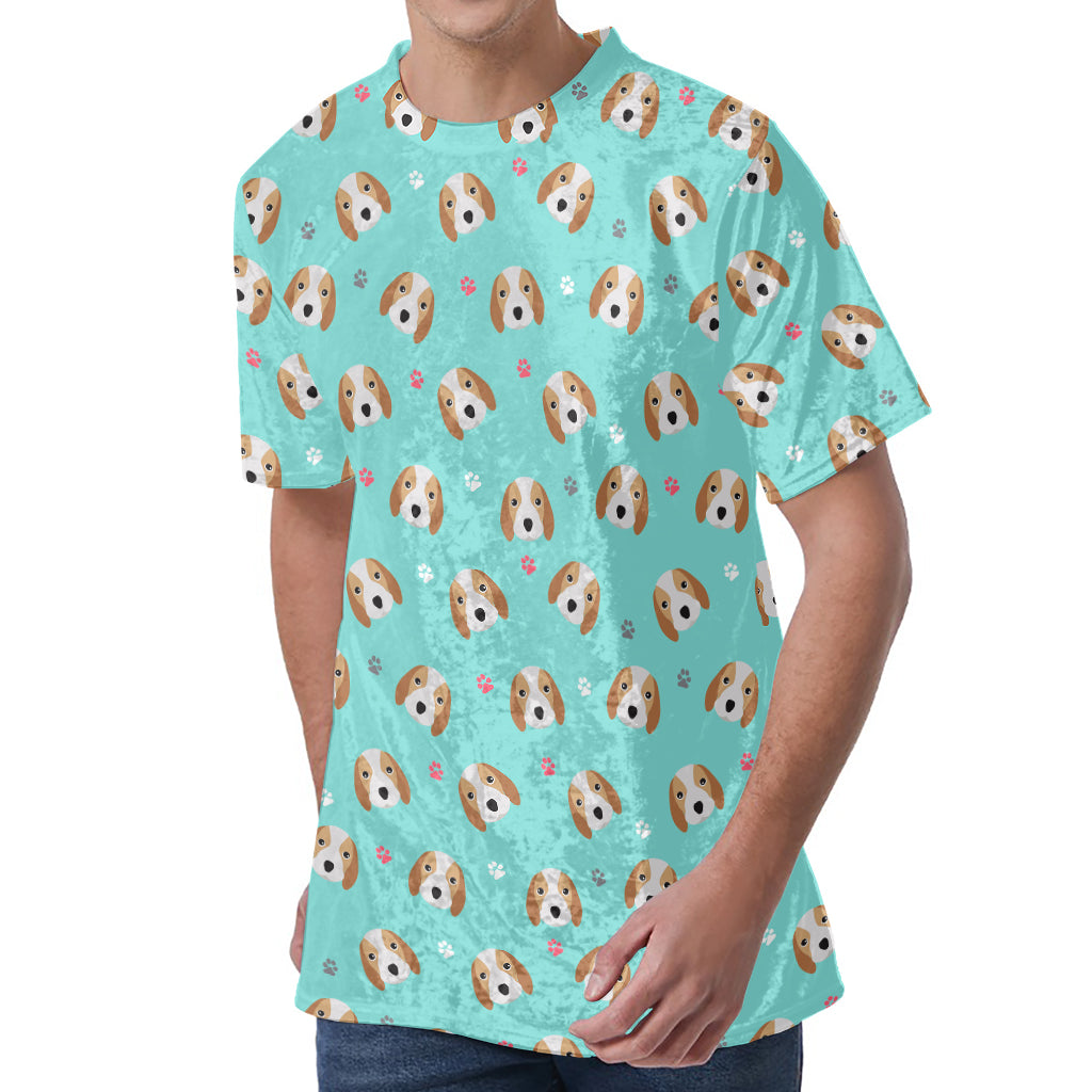 Adorable Beagle Puppy Pattern Print Men's Velvet T-Shirt