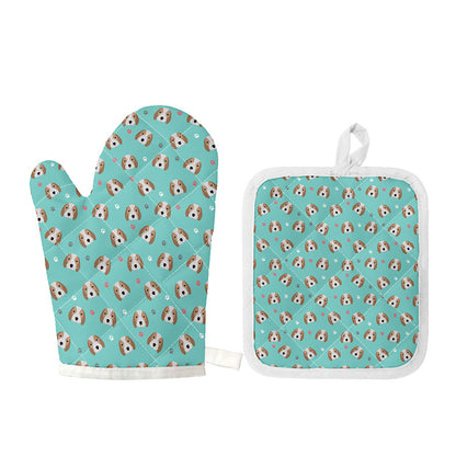 Adorable Beagle Puppy Pattern Print Oven Mitt And Pot Holder Set