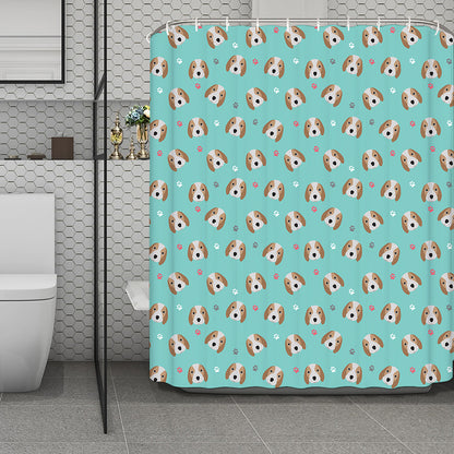 Adorable Beagle Puppy Pattern Print Polyester Shower Curtain
