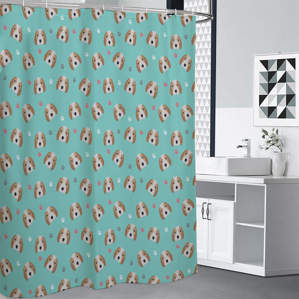 Adorable Beagle Puppy Pattern Print Premium Shower Curtain