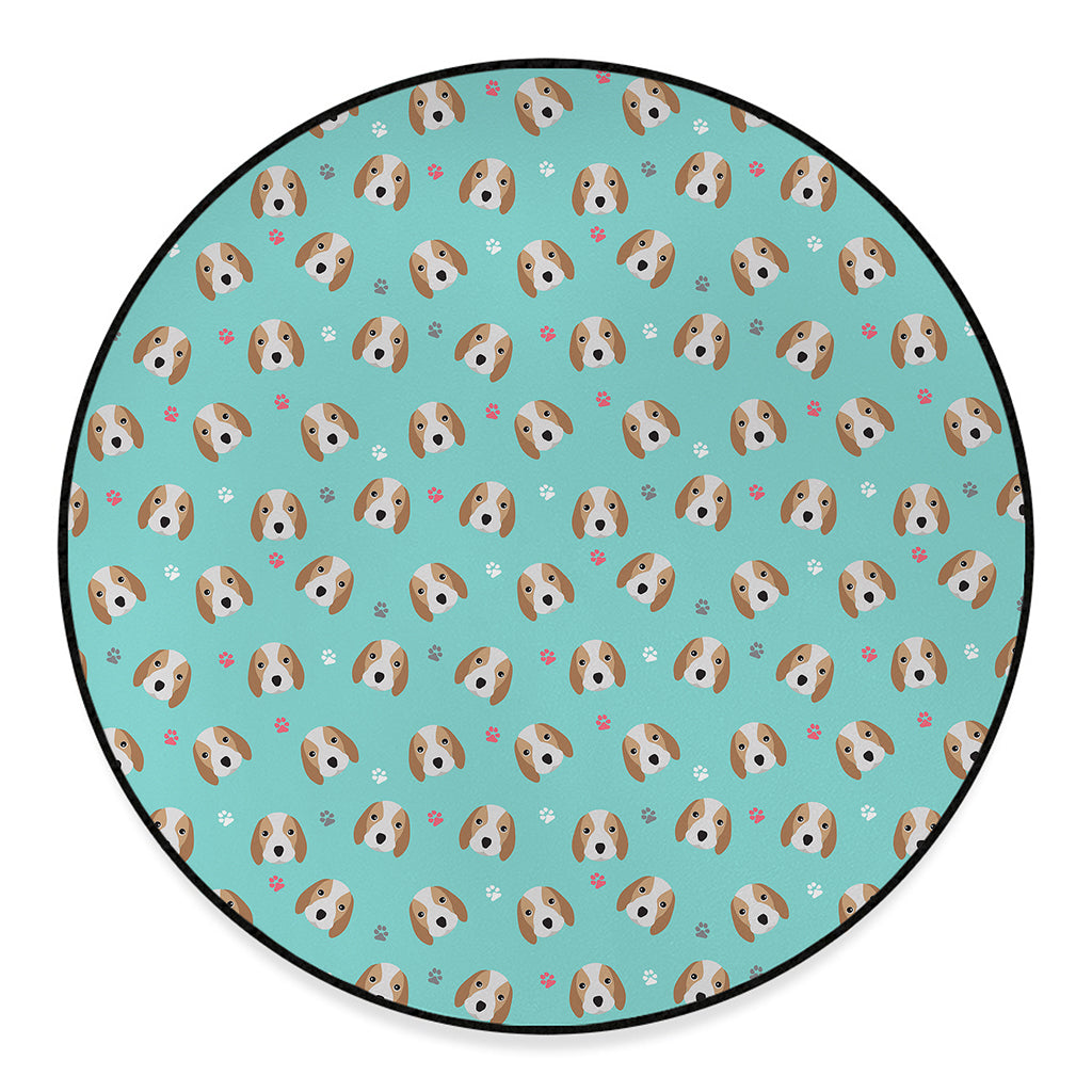 Adorable Beagle Puppy Pattern Print Round Floor Mat