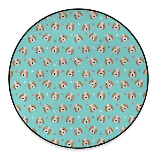 Adorable Beagle Puppy Pattern Print Round Floor Mat