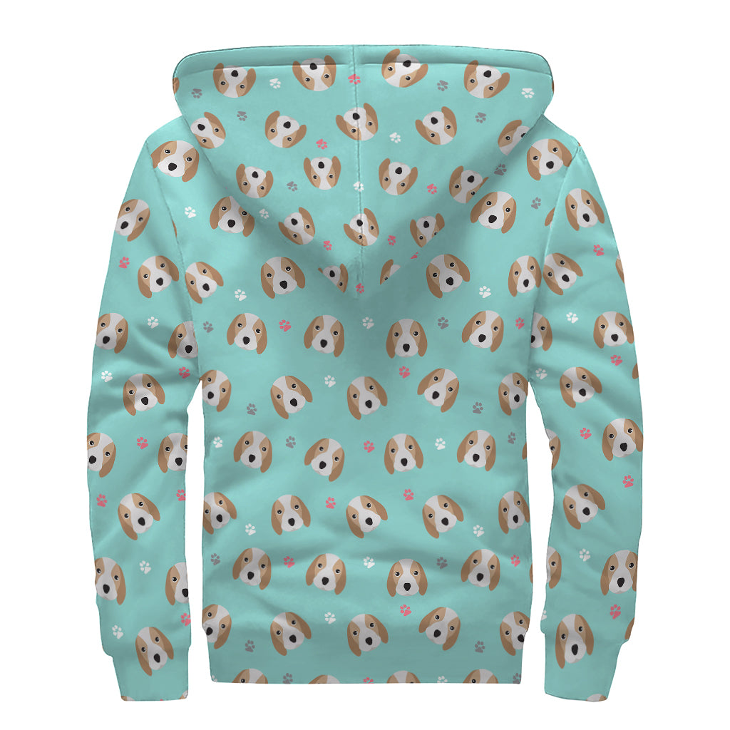 Adorable Beagle Puppy Pattern Print Sherpa Lined Zip Up Hoodie