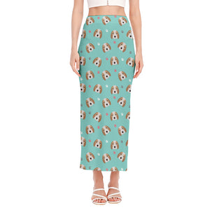 Adorable Beagle Puppy Pattern Print Side Slit Maxi Skirt