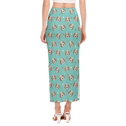 Adorable Beagle Puppy Pattern Print Side Slit Maxi Skirt