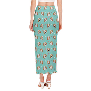 Adorable Beagle Puppy Pattern Print Side Slit Maxi Skirt