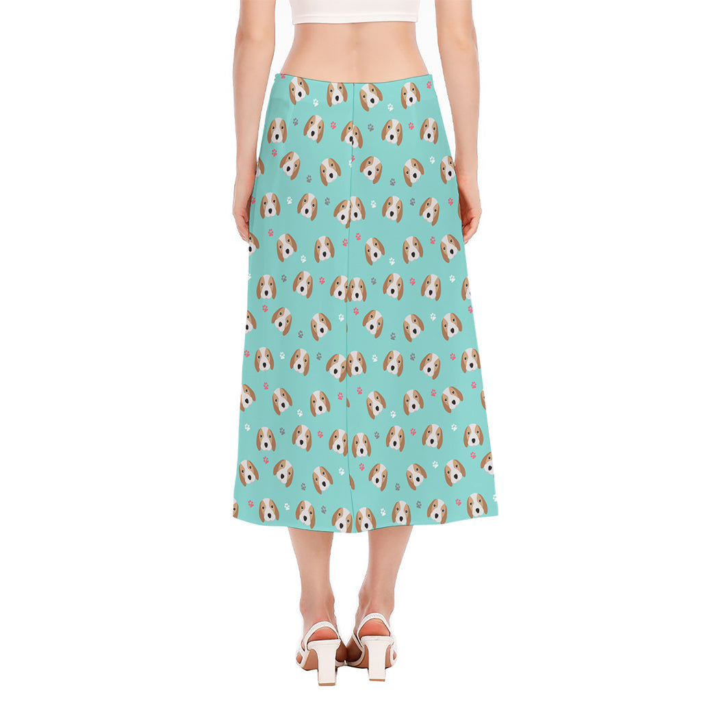 Adorable Beagle Puppy Pattern Print Side Slit Midi Skirt