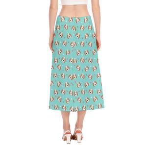 Adorable Beagle Puppy Pattern Print Side Slit Midi Skirt