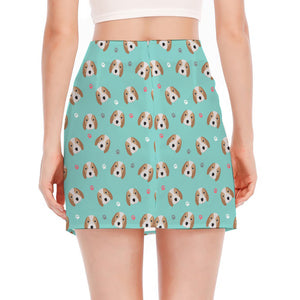 Adorable Beagle Puppy Pattern Print Side Slit Mini Skirt