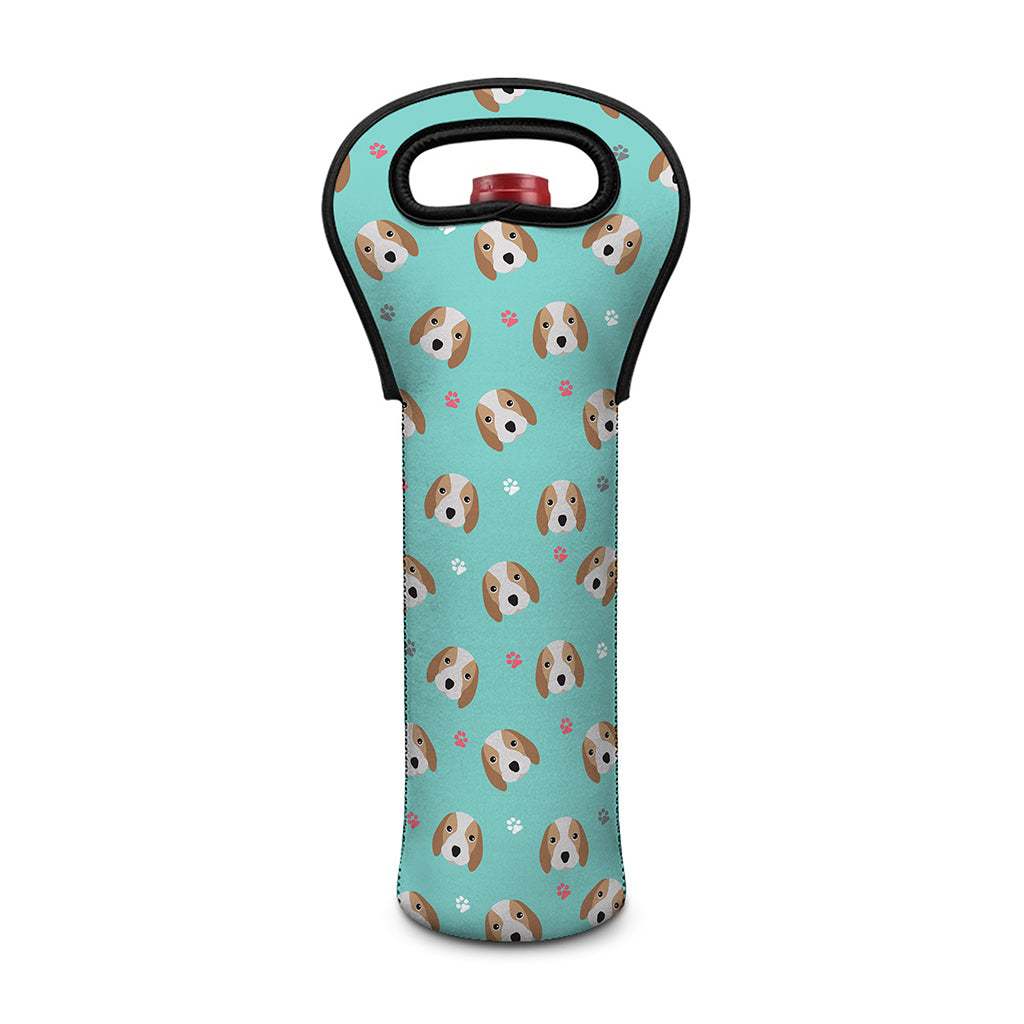 Adorable Beagle Puppy Pattern Print Single Neoprene Wine Tote