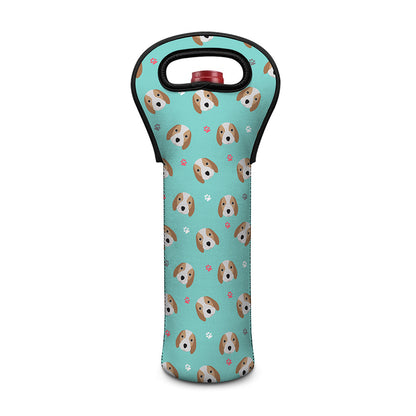 Adorable Beagle Puppy Pattern Print Single Neoprene Wine Tote