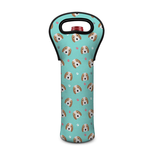 Adorable Beagle Puppy Pattern Print Single Neoprene Wine Tote