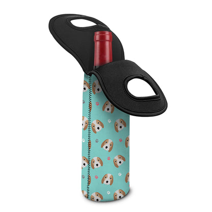 Adorable Beagle Puppy Pattern Print Single Neoprene Wine Tote