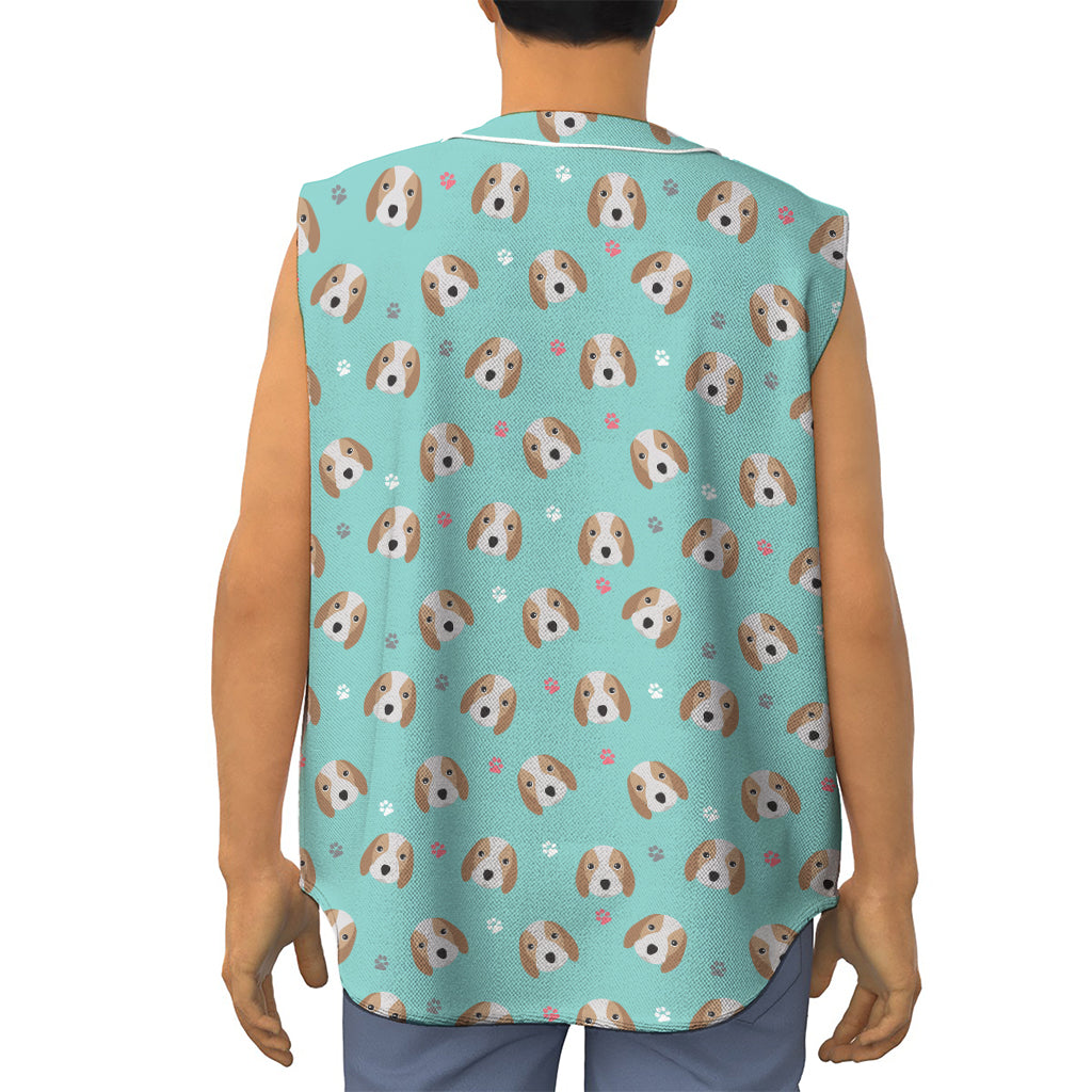 Adorable Beagle Puppy Pattern Print Sleeveless Baseball Jersey