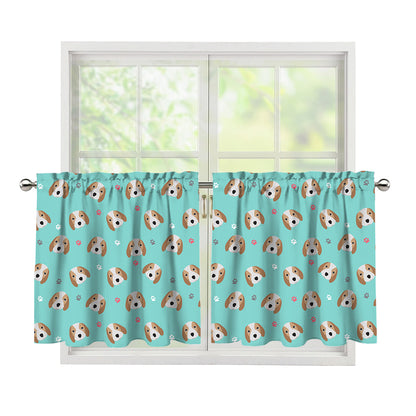 Adorable Beagle Puppy Pattern Print Tier Curtains