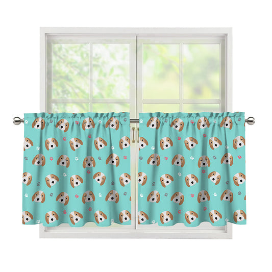 Adorable Beagle Puppy Pattern Print Tier Curtains