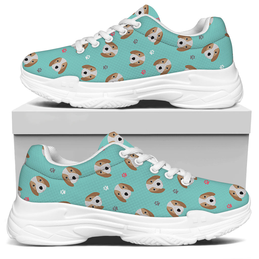 Adorable Beagle Puppy Pattern Print White Chunky Shoes