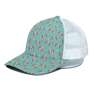 Adorable Beagle Puppy Pattern Print White Mesh Trucker Cap