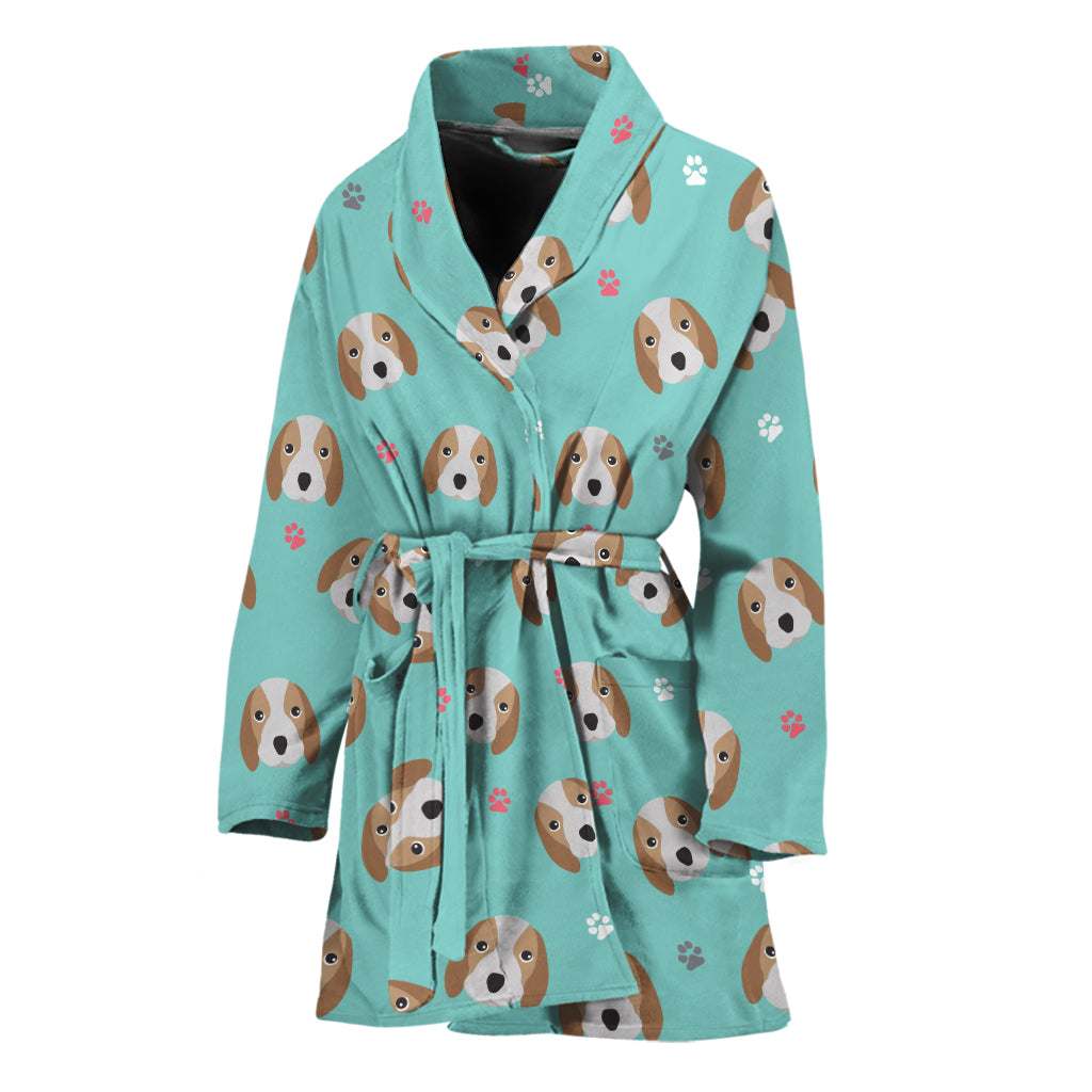 Adorable Beagle Puppy Pattern Print Women's Bathrobe