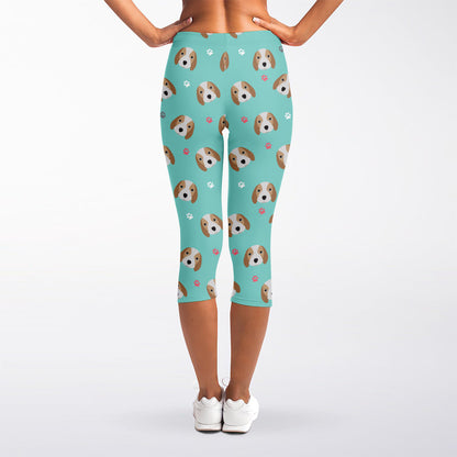 Adorable Beagle Puppy Pattern Print Women's Capri Leggings
