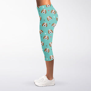 Adorable Beagle Puppy Pattern Print Women's Capri Leggings