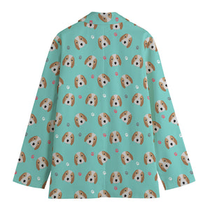 Adorable Beagle Puppy Pattern Print Women's Cotton Blazer