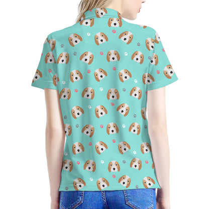 Adorable Beagle Puppy Pattern Print Women's Polo Shirt