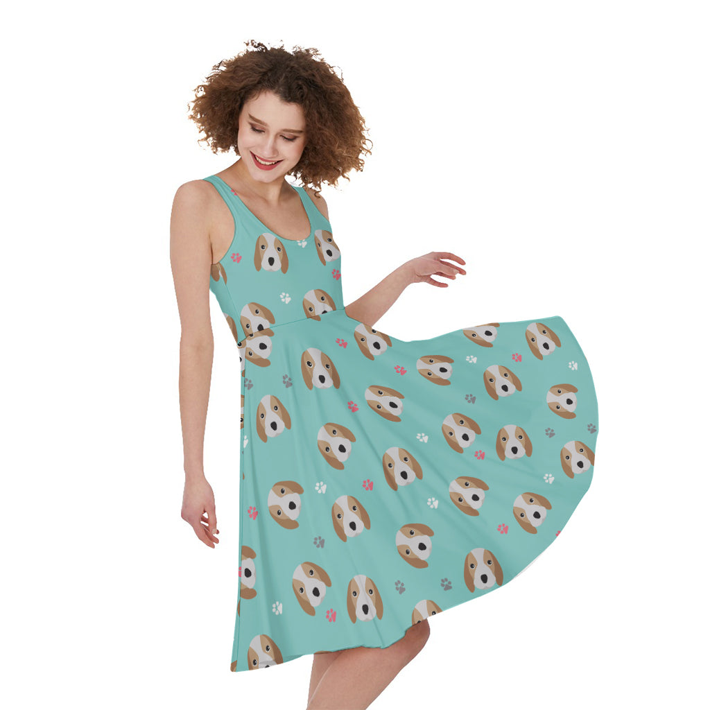 Adorable Beagle Puppy Pattern Print Women's Sleeveless Dress