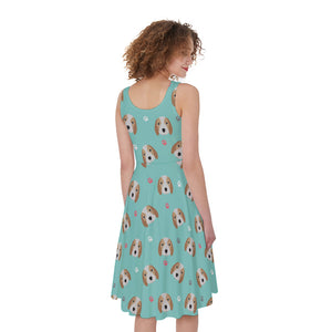 Adorable Beagle Puppy Pattern Print Women's Sleeveless Dress