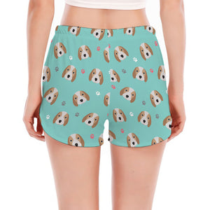 Adorable Beagle Puppy Pattern Print Women's Split Running Shorts