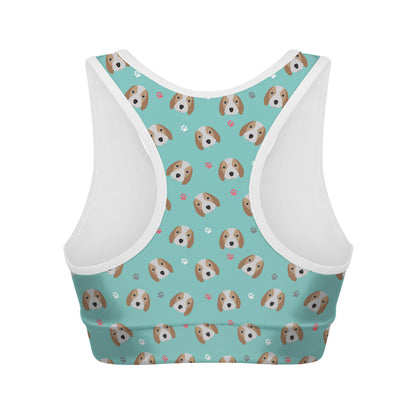 Adorable Beagle Puppy Pattern Print Women's Sports Bra