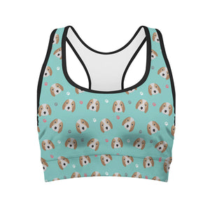 Adorable Beagle Puppy Pattern Print Women's Sports Bra