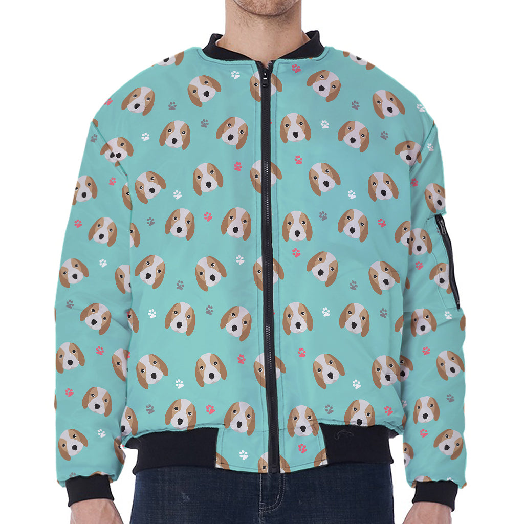 Adorable Beagle Puppy Pattern Print Zip Sleeve Bomber Jacket