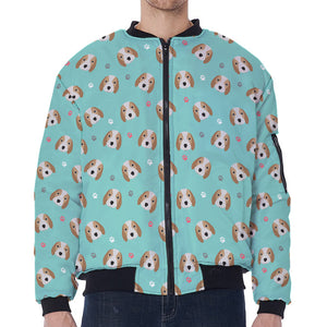 Adorable Beagle Puppy Pattern Print Zip Sleeve Bomber Jacket