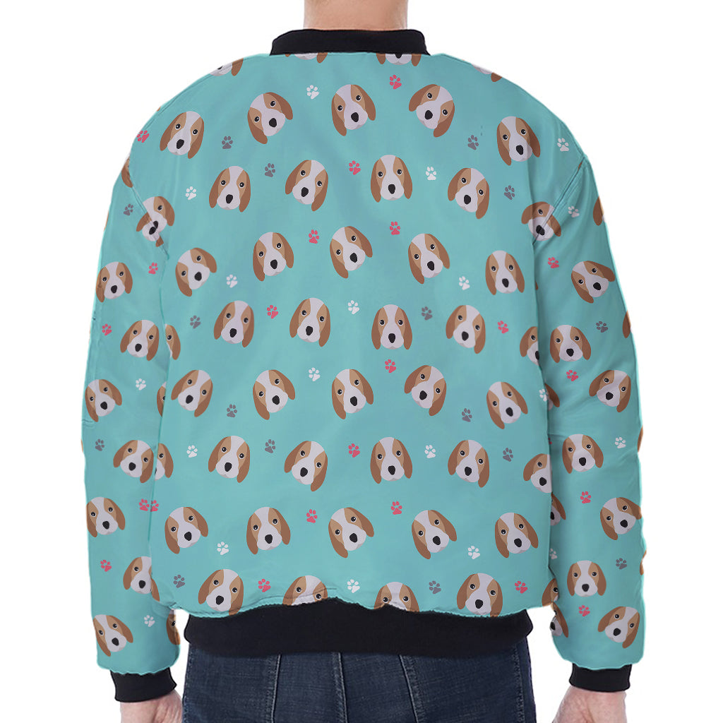 Adorable Beagle Puppy Pattern Print Zip Sleeve Bomber Jacket