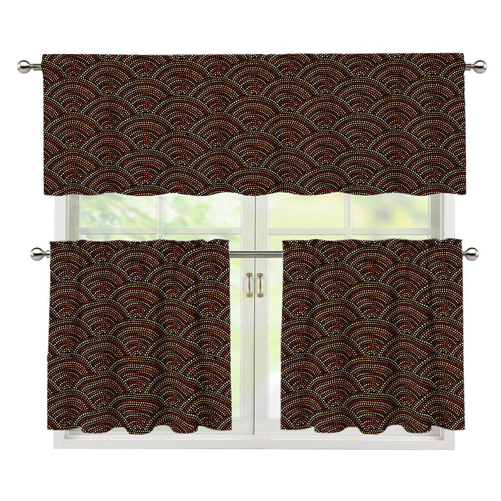 African Afro Dot Pattern Print 3 Piece Kitchen Curtains