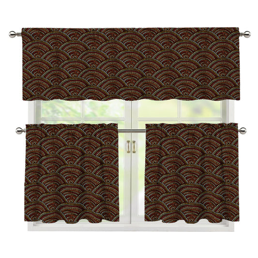 African Afro Dot Pattern Print 3 Piece Kitchen Curtains