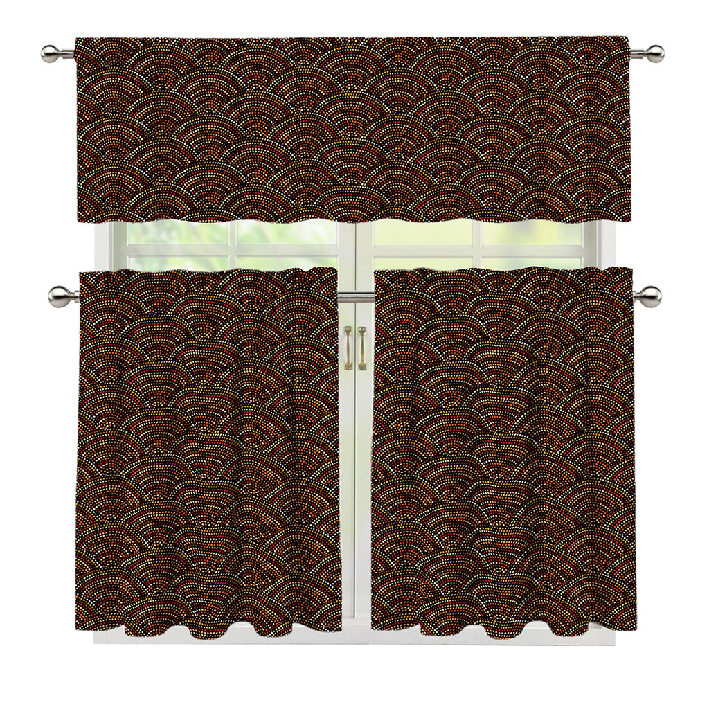 African Afro Dot Pattern Print 3 Piece Kitchen Curtains