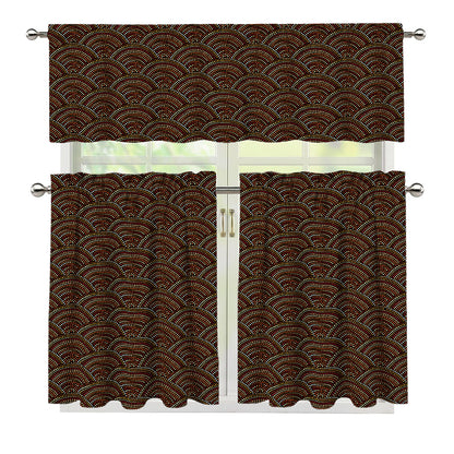 African Afro Dot Pattern Print 3 Piece Kitchen Curtains