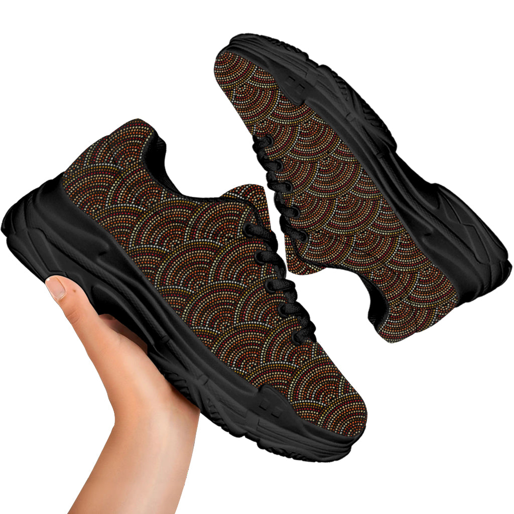 African Afro Dot Pattern Print Black Chunky Shoes